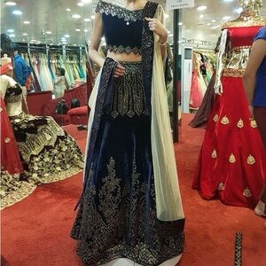 Elegant Navy Blue and Gold Embroidered Lehenga